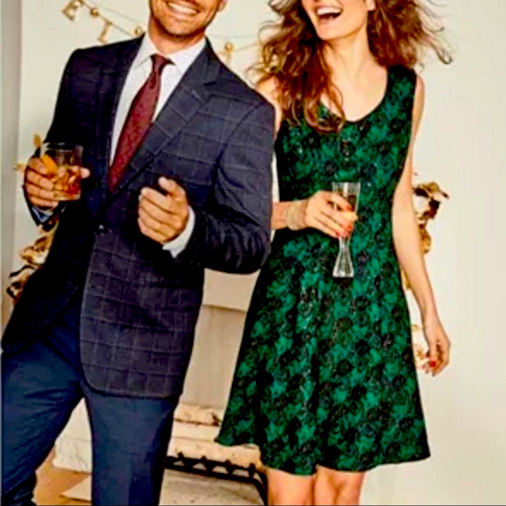 INC International Concepts Emerald Green and Black Lace & Sequin Cocktail Dress